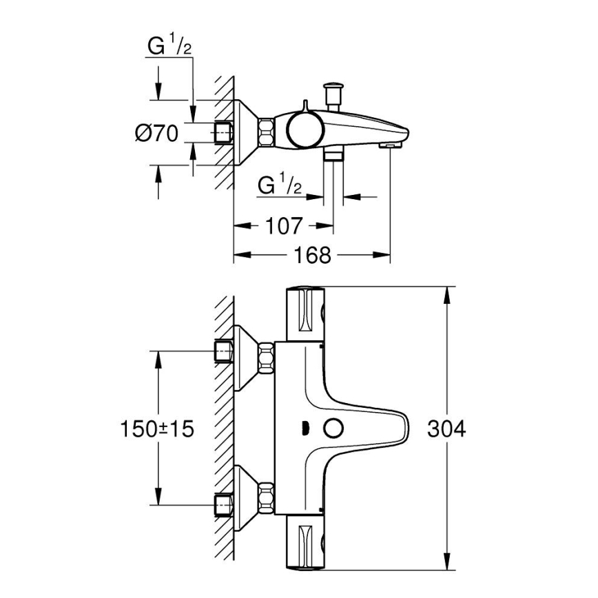 GROHE 34567000 - Grifo termostático para bañera GROHTHERM 800 DN 15, cromo brillante