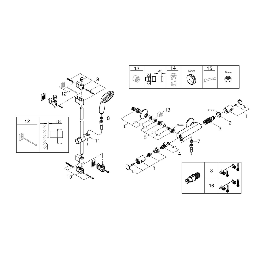 GROHE 345972431 - Set de ducha con mezclador termostático PRECISION START 12” 60