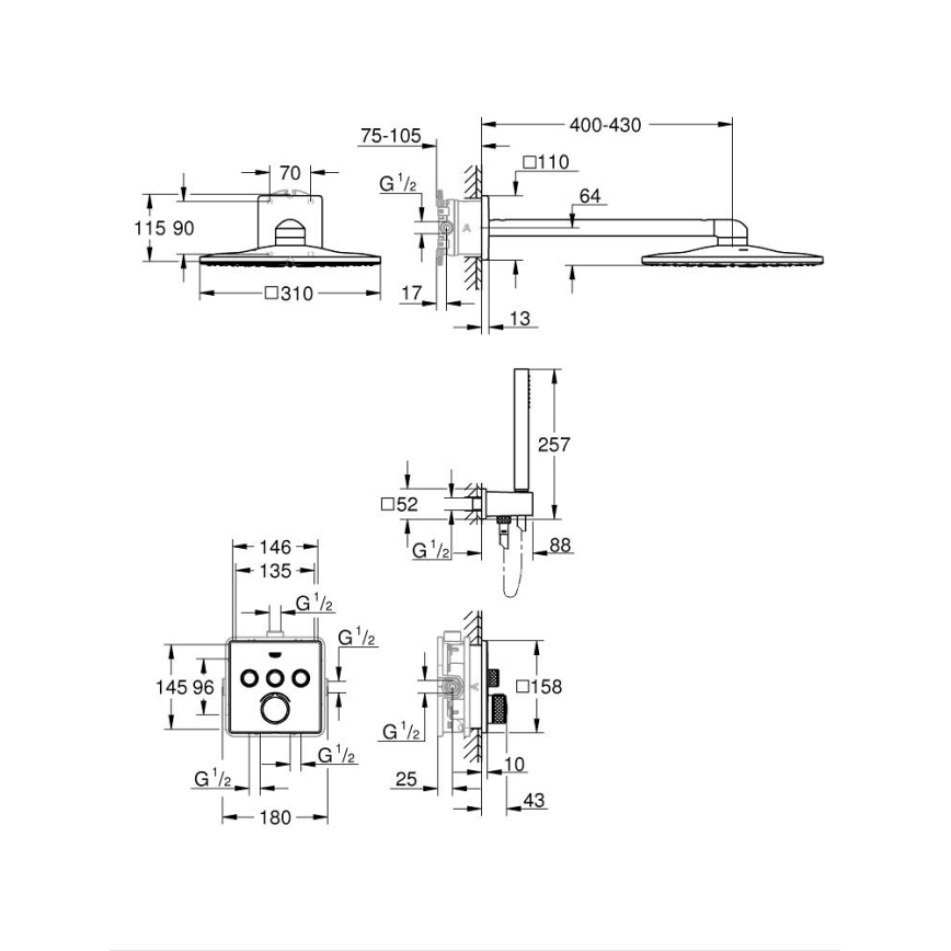 GROHE 34712000 - Conjunto de ducha SMARTCONTROL 310 × 310 mm cromo brillante