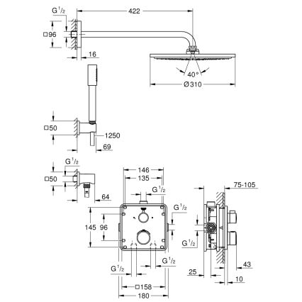 GROHE 34730000 - Set de ducha GROHTHERM RAINSHOWER COSMOPOLITAN 310 422 mm cromo