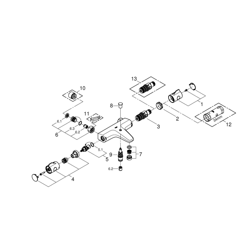 GROHE 34754000 - Mezclador termostático para bañera GROHTHERM 800 DN 15, cromo brillante