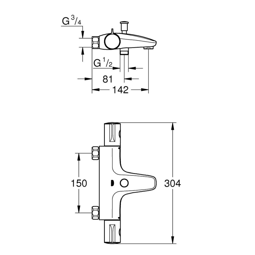 GROHE 34754000 - Mezclador termostático para bañera GROHTHERM 800 DN 15, cromo brillante