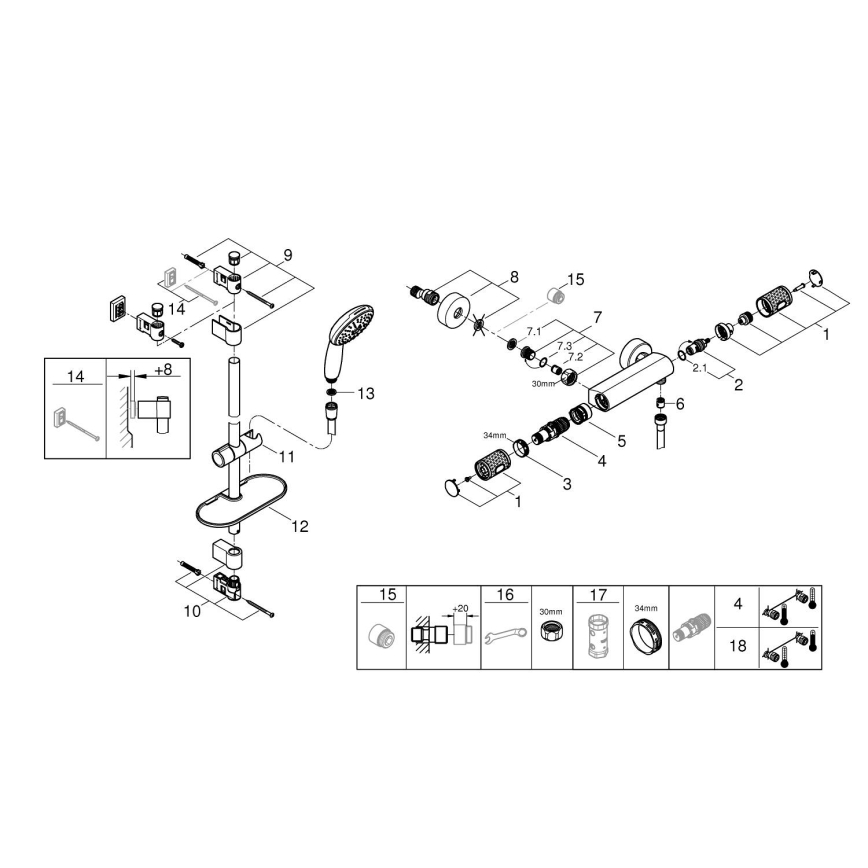 GROHE 34791001 - Conjunto de ducha termostático PRECISION FEEL de 600 mm, cromado