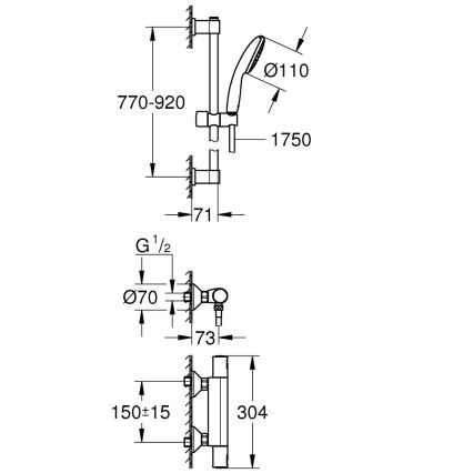 GROHE 34854001 - Mezclador termostático para ducha PRECISION START 900 mm cromado