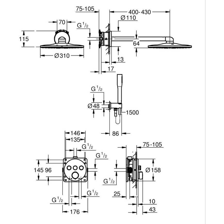 GROHE 34874000 - Sistema de ducha PRECISION SMARTCONTROL 310 mm cromo brillante