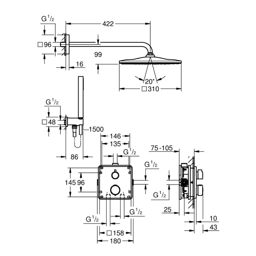 GROHE 34881000 - Sistema de ducha empotrado PRECISION 310 × 310 mm cromo brillante