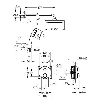 GROHE 348832430 - Set de ducha VITALIO START 250 mm negro