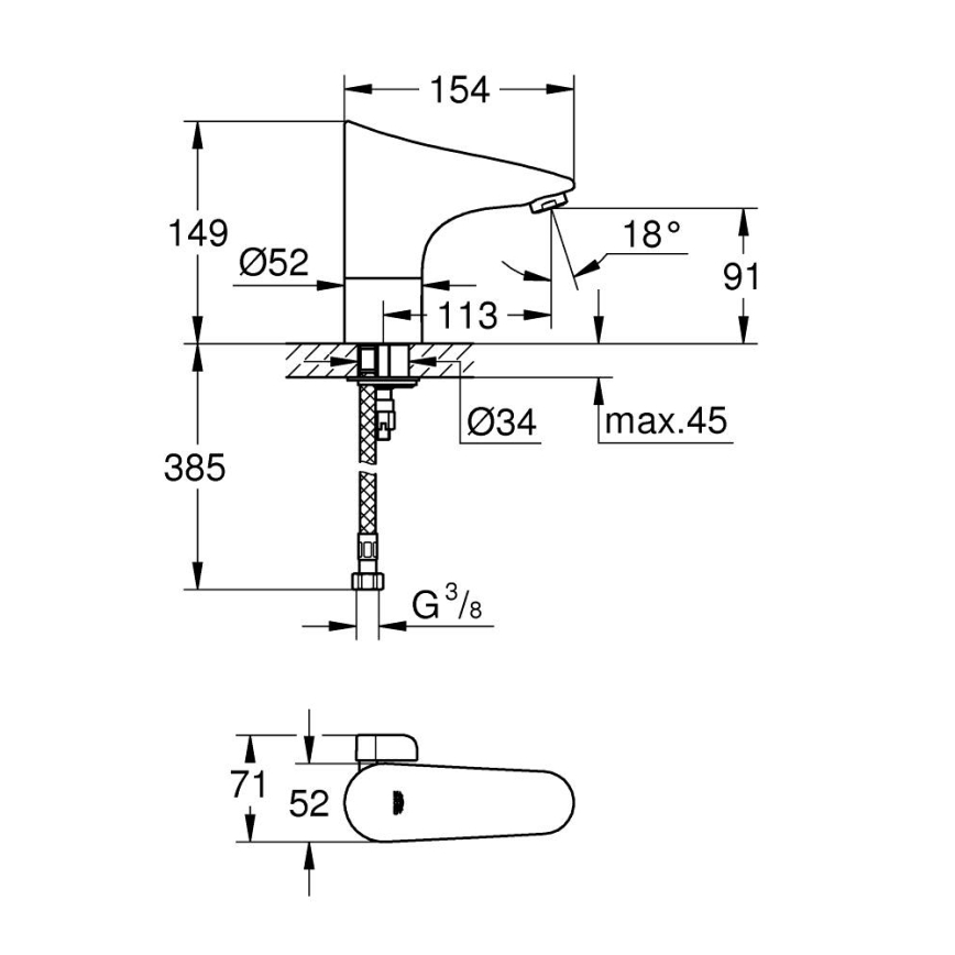 GROHE 36207001 - Grifo electrónico para lavabo EUROPLUS E DN 15 cromo brillante