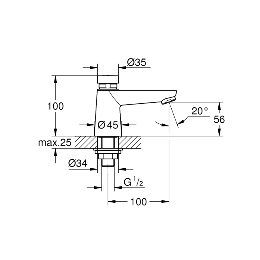 GROHE 36265000-Válvula vertical de cierre automático EUROECO COSMOPOLITAN T DN 15, cromada