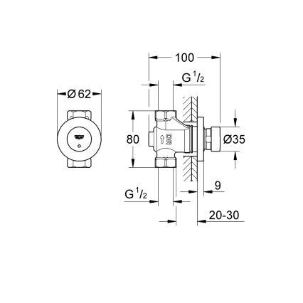 GROHE 36268000 - Válvula de paso con cierre automático EUROECO COSMOPOLITAN T DN 15 cromo