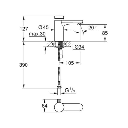 GROHE 36317000 - Grifo de lavabo con cierre automático EUROSMART COSMOPOLITAN T cromado