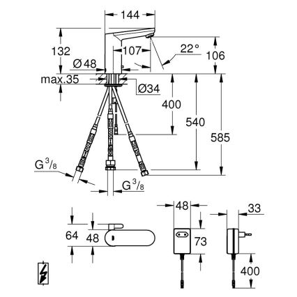 GROHE 36324001 - Grifo electrónico con sensor infrarrojo para lavabo EUROSMART COSMOPOLITAN E, cromado