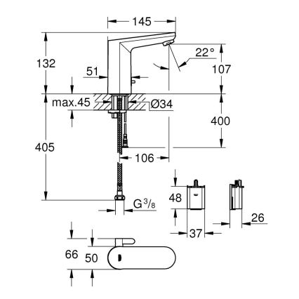 GROHE 36366002 - Grifo electrónico de lavabo GET E, cromo brillante