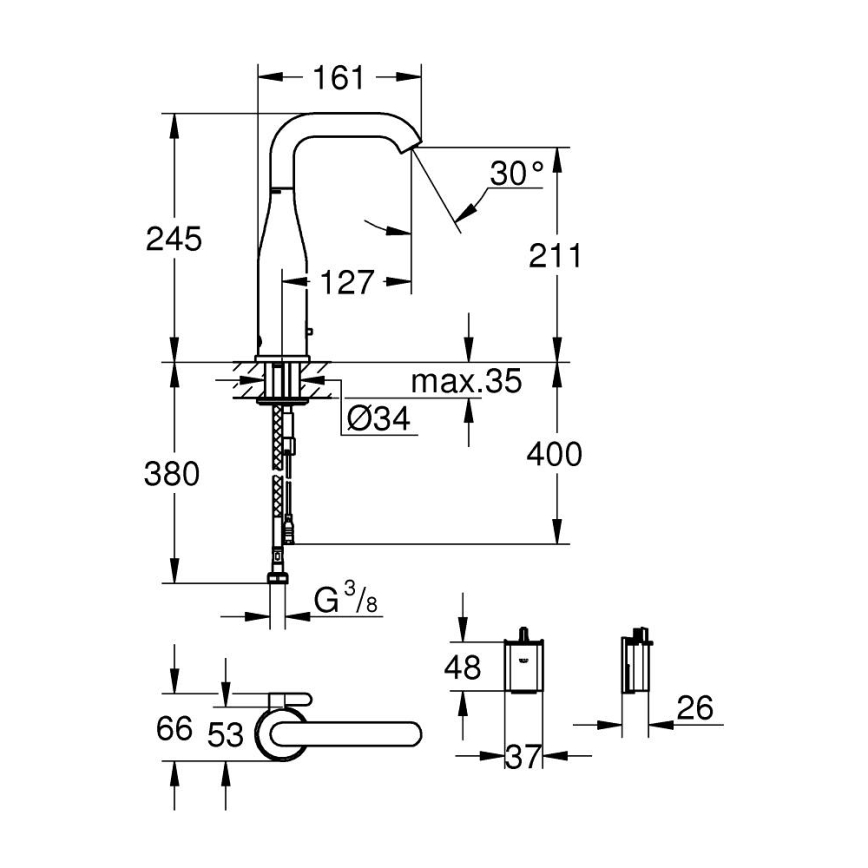 GROHE 36445000 - Grifo electrónico con sensor infrarrojo para lavabo ESSENCE E, cromo brillante
