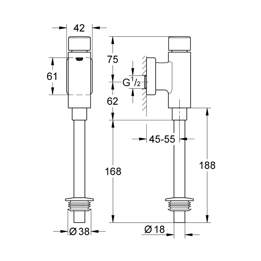 GROHE 37339000 - Válvula de descarga para urinario RONDO 12” cromo brillante