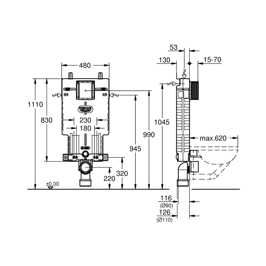 GROHE 38643001 - Módulo para inodoro UNISET 830 × 480 × 130 mm blanco