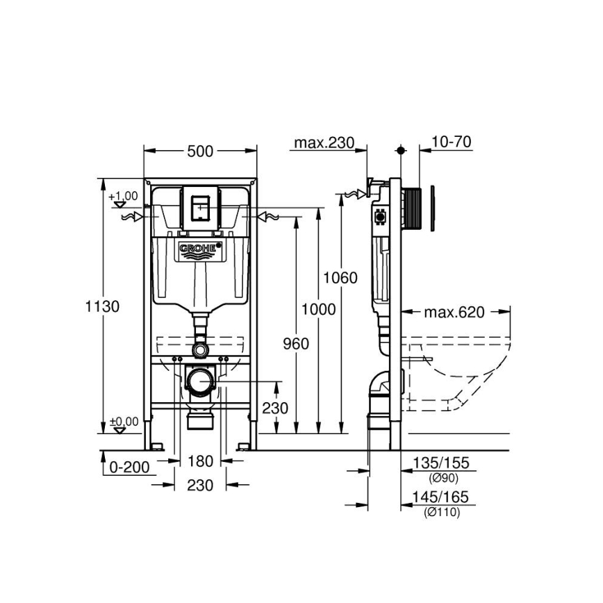 GROHE 388112430 - Juego 3 en 1 para WC SOLIDO 1,13 m cromo mate