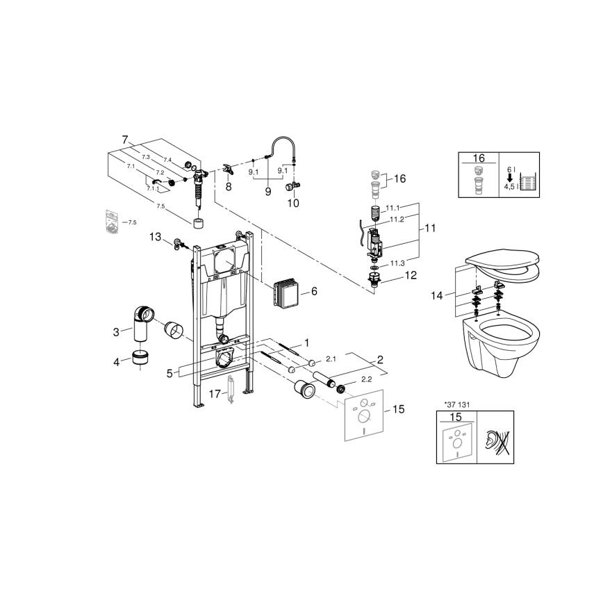 GROHE 39116000 - Juego 4 en 1 con cerámica SOLIDO COMPACT 1,13 m