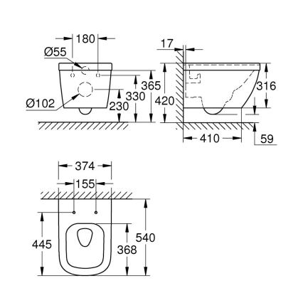 GROHE 39328000 - Inodoro suspendido EURO CERAMIC 540 × 374 mm, cerámica/blanco