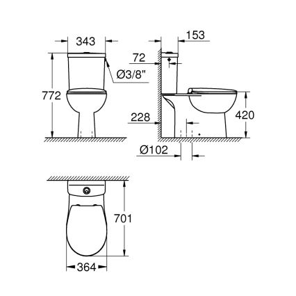 GROHE 39346000 - Inodoro exento BAU con salida vertical, cerámica/blanco