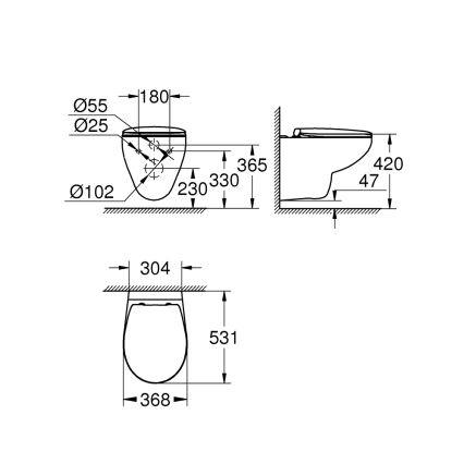 GROHE 39351000 - Inodoro suspendido BAU CERAMIC 53,1 × 36,8 × 36,3 cm cerámica/blanco