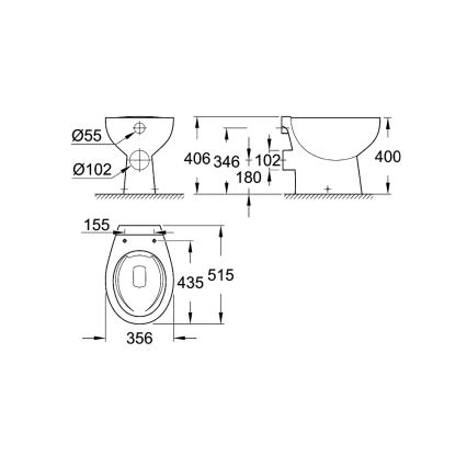 GROHE 39430000 - Inodoro de pie BAU CERAMIC 515 x 356 x 406 mm cerámica/blanco