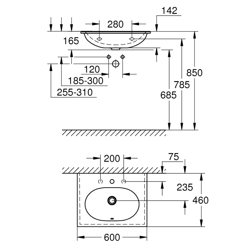 GROHE 3956800H - Lavabo ESSENCE 600 × 460 mm cerámica/blanco