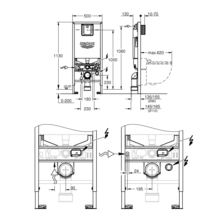 GROHE 39596000 - Módulo para inodoro RAPID SLX 1130 mm blanco