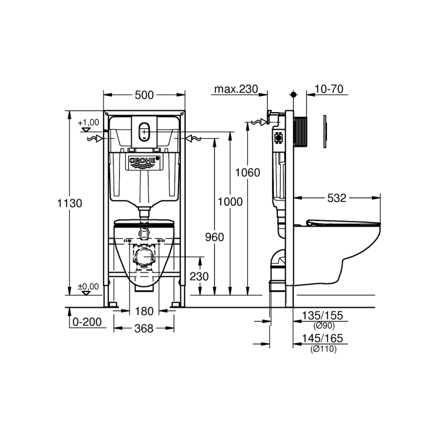 GROHE 39902000 - Inodoro SOLIDO 230 x 500 x 1130 cerámica/blanco