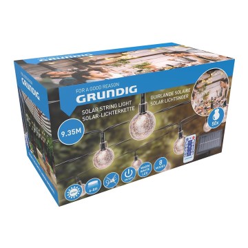 Grundig - Guirnalda solar LED regulable 50xLED/8 funciones 9,35 m blanco cálido 1200 mAh + mando a distancia