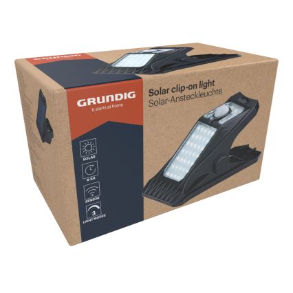 Grundig - Lámpara solar LED con sensor de movimiento y crepúsculo CLIP-ON LED/9W/3,7V 1500 mAh IP44