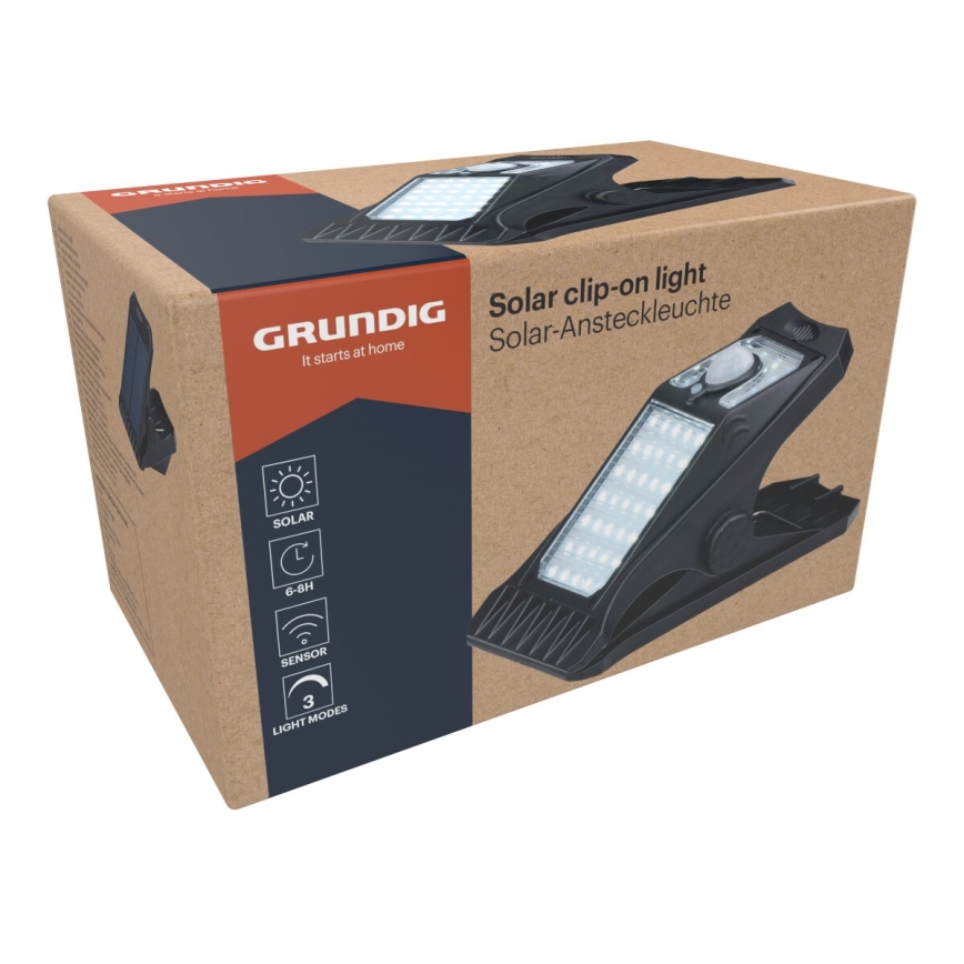 Grundig - Lámpara solar LED con sensor de movimiento y crepúsculo CLIP-ON LED/9W/3,7V 1500 mAh IP44