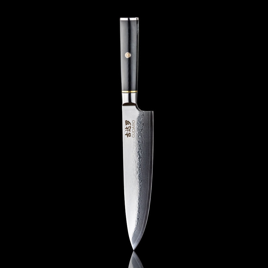 Gudaro - Cuchillo de chef Damasco AKIRO 8, 67 capas de acero, longitud 20 cm, negro