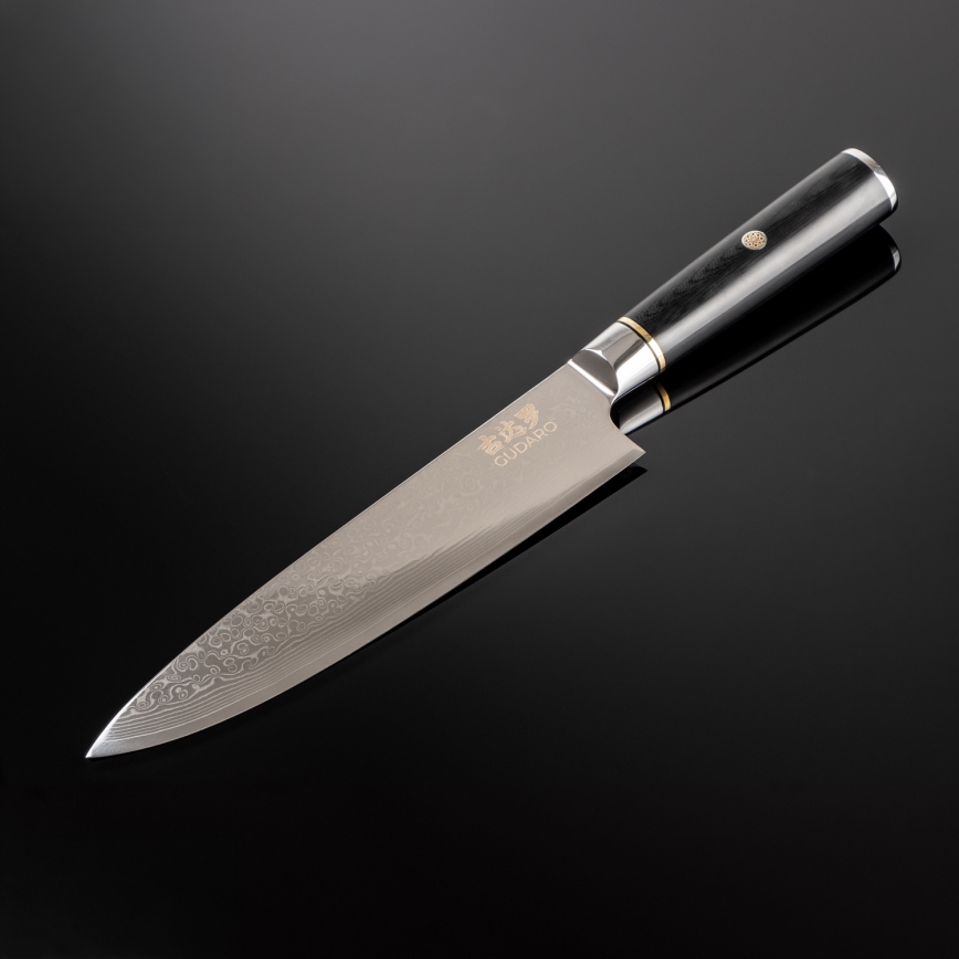 Gudaro - Cuchillo de chef Damasco AKIRO 8, 67 capas de acero, longitud 20 cm, negro