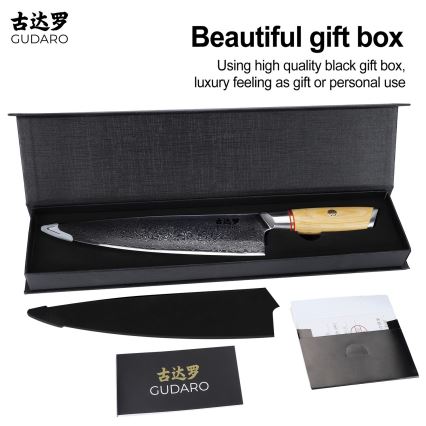 Gudaro - Cuchillo de chef Damasco HIKARI 8, 67 capas de acero, longitud de 20 cm
