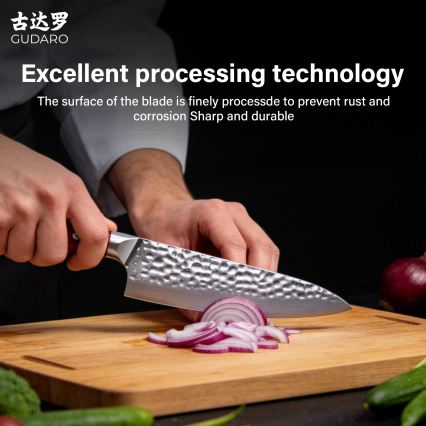 Gudaro - Cuchillo de chef damasco MIYABI 8, 67 capas de acero, longitud 20 cm