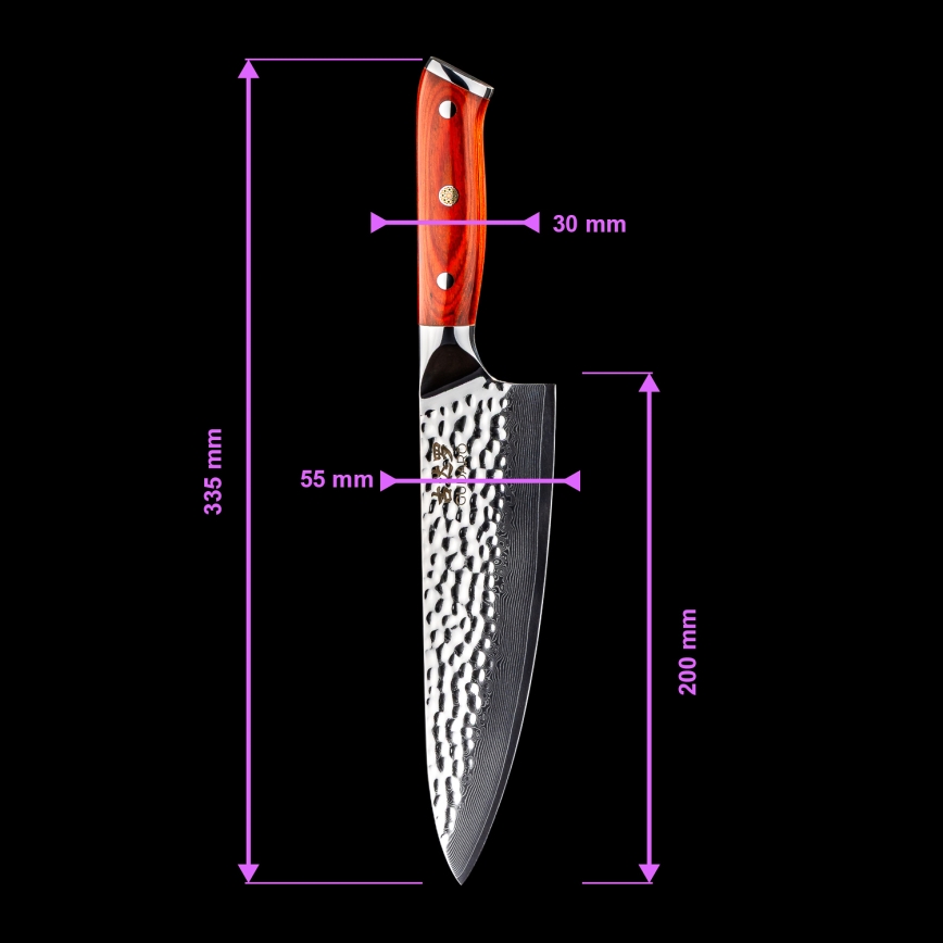 Gudaro - Cuchillo de chef damasco MIYABI 8, 67 capas de acero, longitud 20 cm