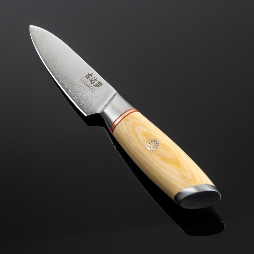 Gudaro - Cuchillo de cocina damasco HIKARI 3,5, 67 capas de acero, longitud de la hoja 9,5 cm