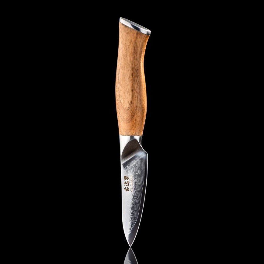 Gudaro - Cuchillo de cocina damasco TAKUMI 3,5, 67 capas de acero, longitud 9,5 cm, mango de nogal