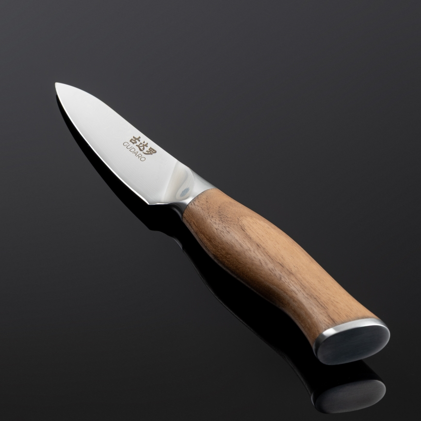 Gudaro - Cuchillo de cocina damasco TAKUMI 3,5, 67 capas de acero, longitud 9,5 cm, mango de nogal