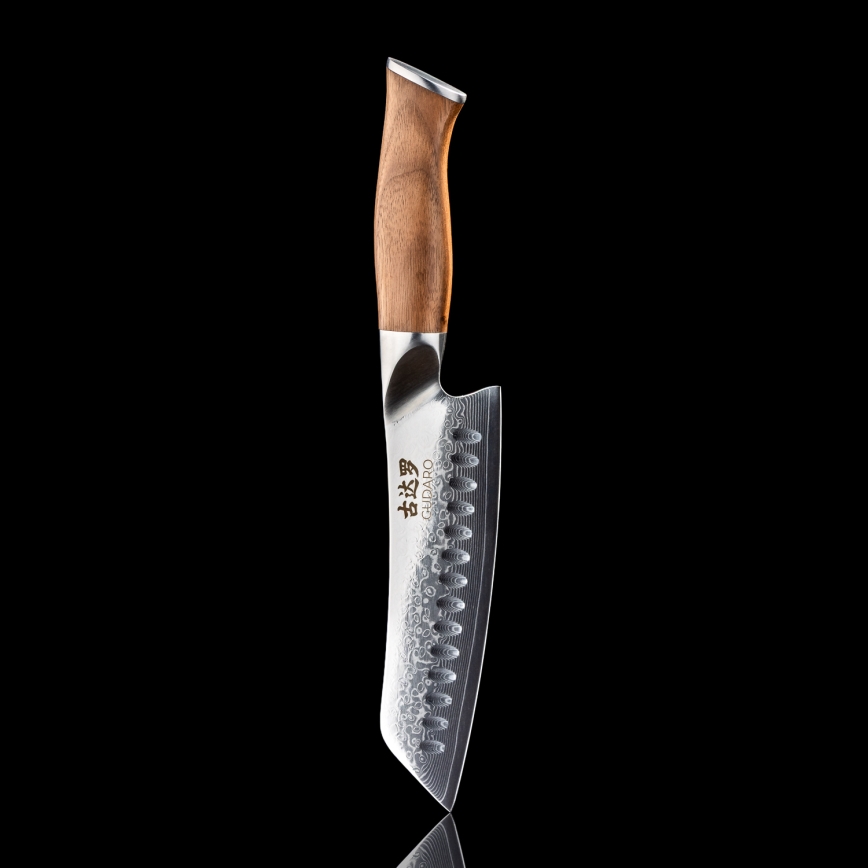 Gudaro - Cuchillo de cocina Santoku TAKUMI 7, acero damasco de 67 capas, longitud 17,5 cm, mango de nogal