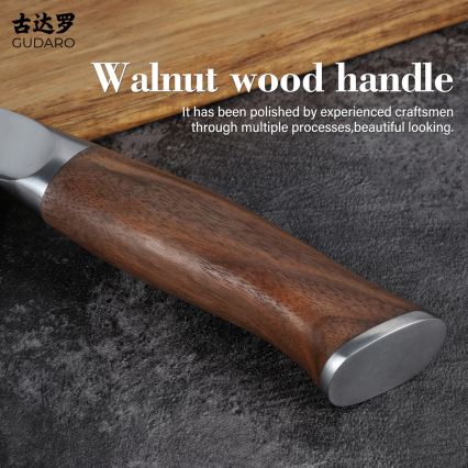 Gudaro - Cuchillo de cocina Santoku TAKUMI 7, acero damasco de 67 capas, longitud 17,5 cm, mango de nogal