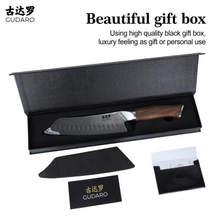 Gudaro - Cuchillo de cocina Santoku TAKUMI 7, acero damasco de 67 capas, longitud 17,5 cm, mango de nogal