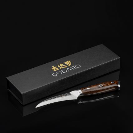 Gudaro -Cuchillo de cocina de damasco para frutas FENG 3,5, acero damasco de 67 capas, longitud 9,5cm