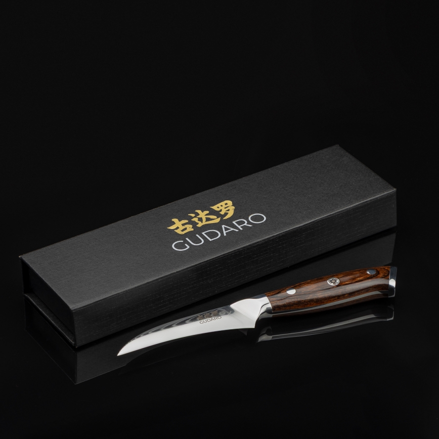 Gudaro -Cuchillo de cocina de damasco para frutas FENG 3,5, acero damasco de 67 capas, longitud 9,5cm