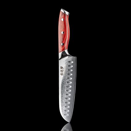 Gudaro - Cuchillo Santoku de cocina KENSHO 7, acero de Damasco de 67 capas, longitud de la hoja 17,5 cm