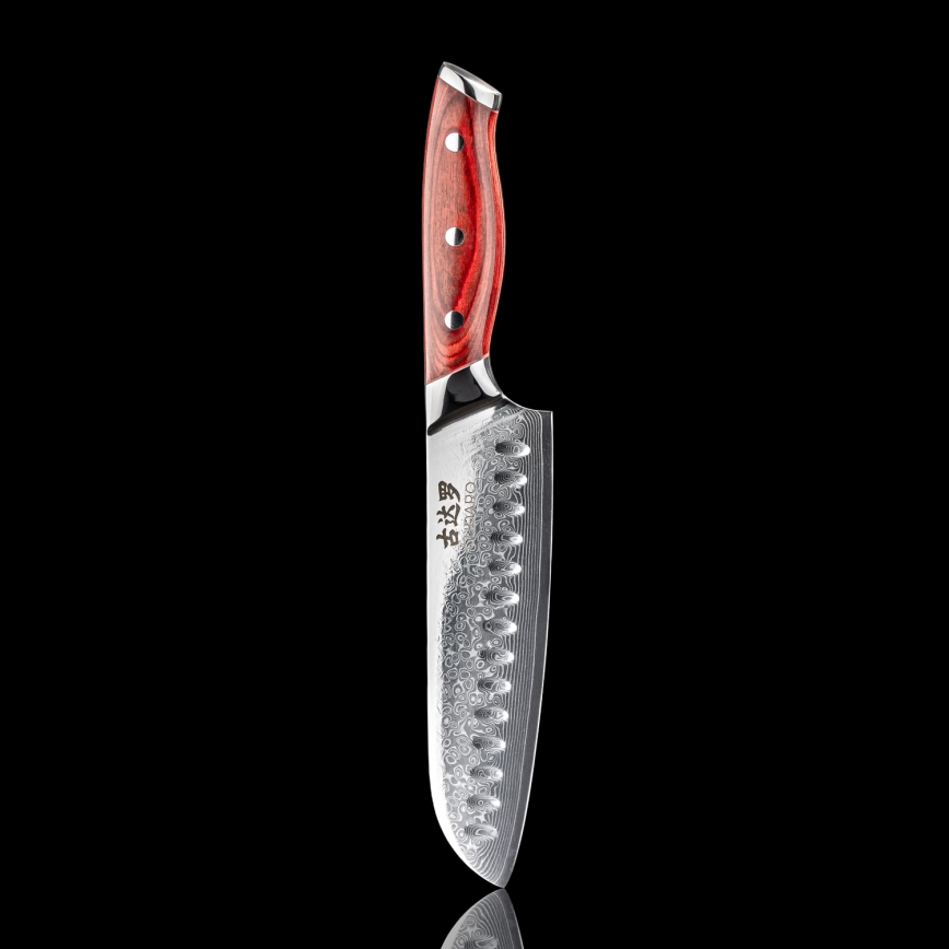 Gudaro - Cuchillo Santoku de cocina KENSHO 7, acero de Damasco de 67 capas, longitud de la hoja 17,5 cm