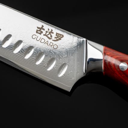 Gudaro - Cuchillo Santoku de cocina KENSHO 7, acero de Damasco de 67 capas, longitud de la hoja 17,5 cm