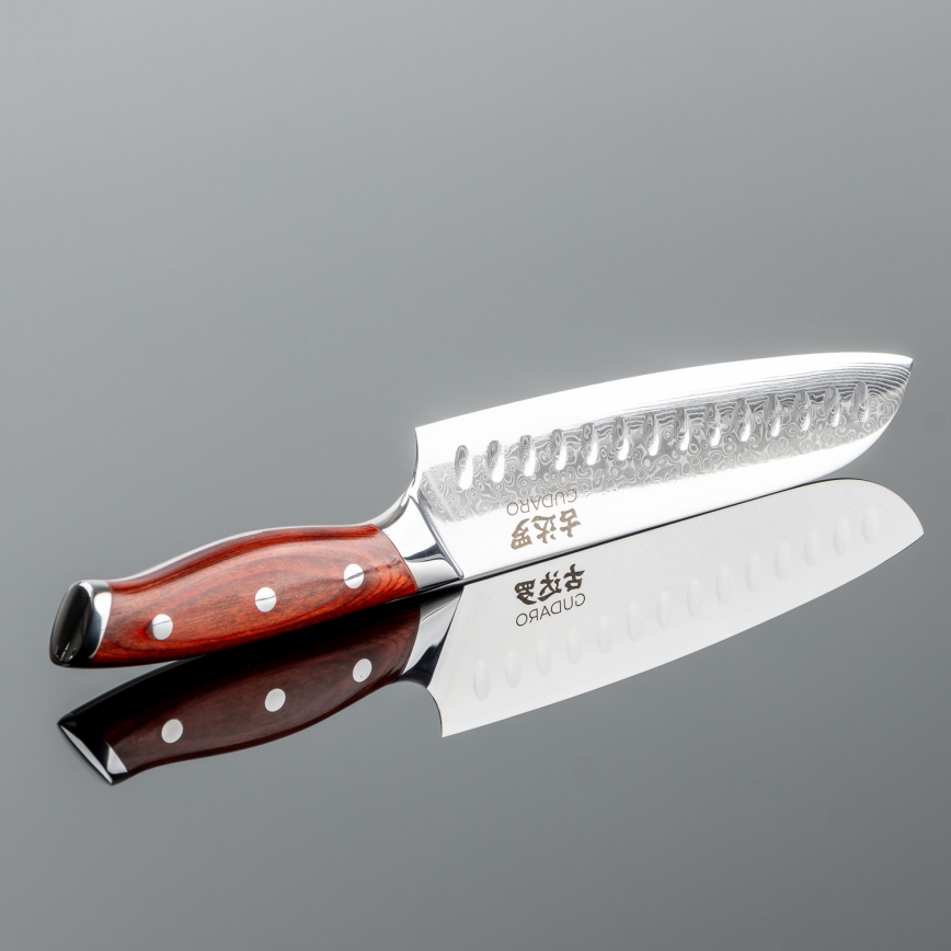 Gudaro - Cuchillo Santoku de cocina KENSHO 7, acero de Damasco de 67 capas, longitud de la hoja 17,5 cm