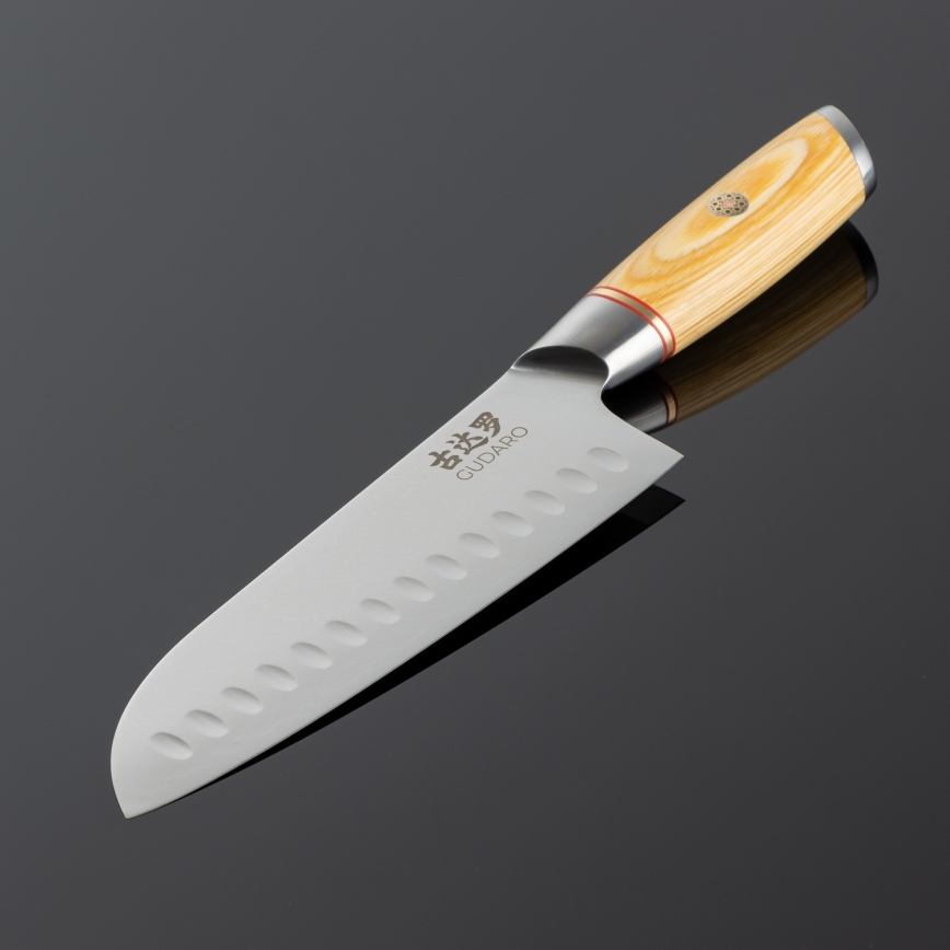 Gudaro - Cuchillo de cocina Santoku de Damasco HIKARI 7, 67 capas de acero, longitud 17,5 cm